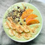 Peaches and Green Smoothie recipe - power greens, peaches, bananas plus protein! Easy smoothie recipe on ProjectMealPlan.com!